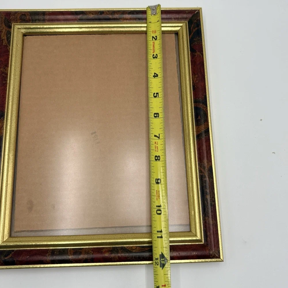 Decorative Picture Frame 8x10 Gold Autumn Floral Burgundy Painted Vintage 90s